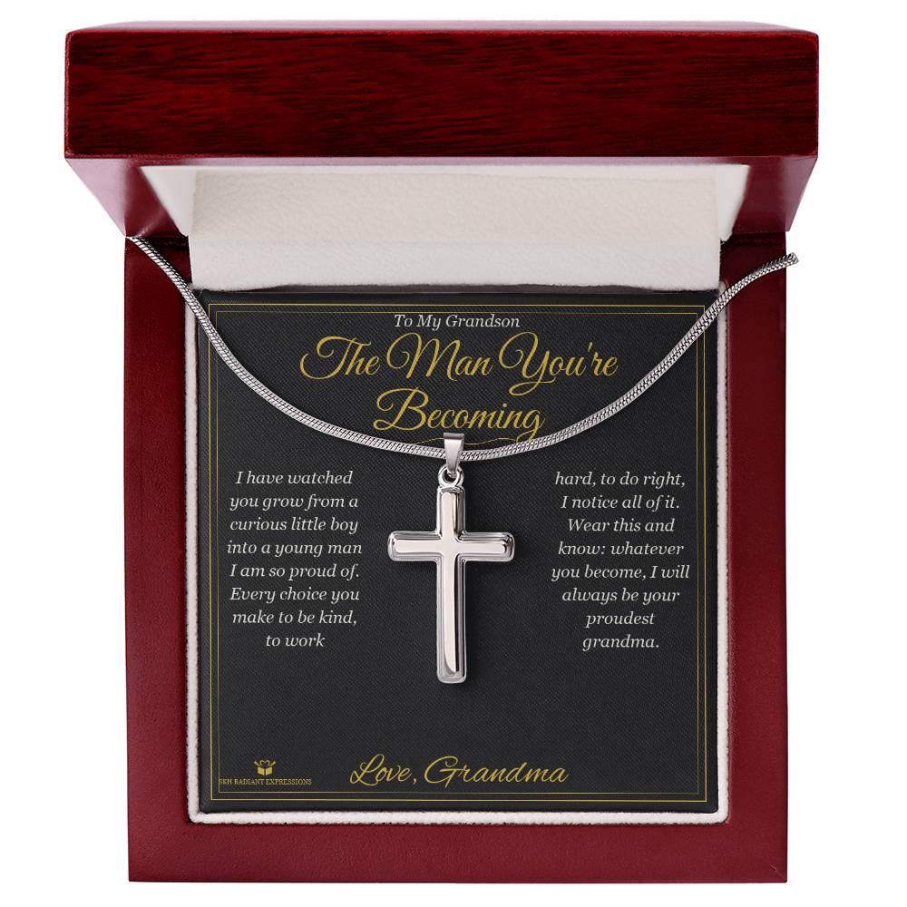 The Man You're Becoming - Artisan Cross Necklace for Grandson