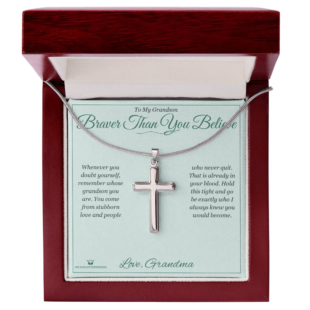 Braver Than You Believe - Artisan Cross Necklace for Grandson