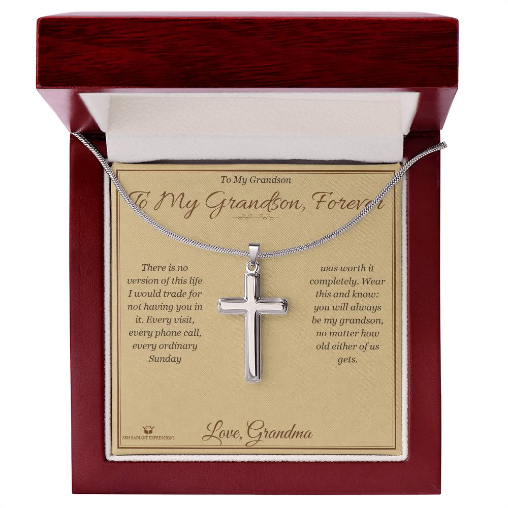 To My Grandson, Forever - Artisan Cross Necklace for Grandson