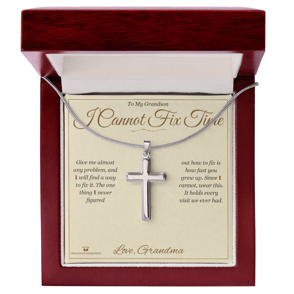 I Cannot Fix Time - Artisan Cross Necklace for Grandson