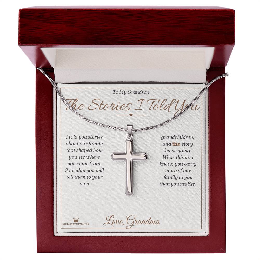Personalized Artisan Cross Necklace for grandson