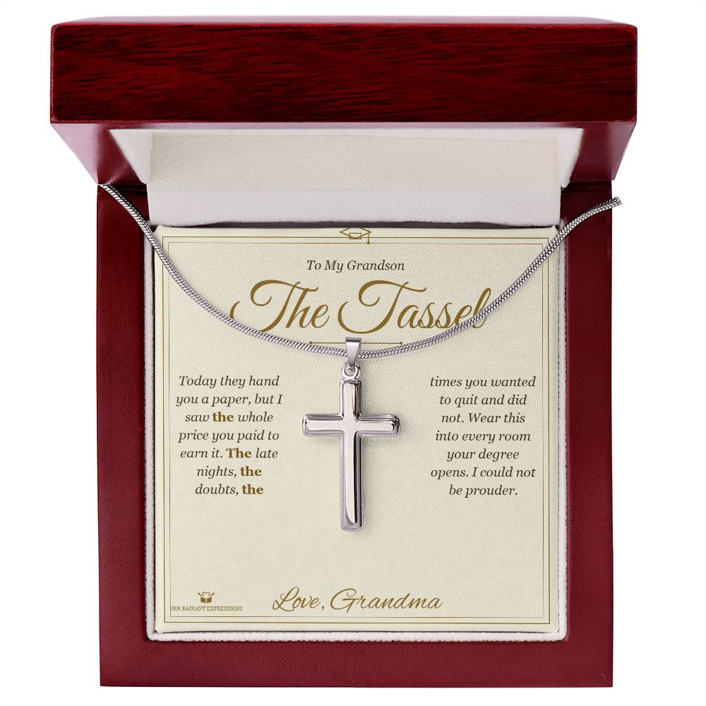 Personalized Artisan Cross Necklace for grandson