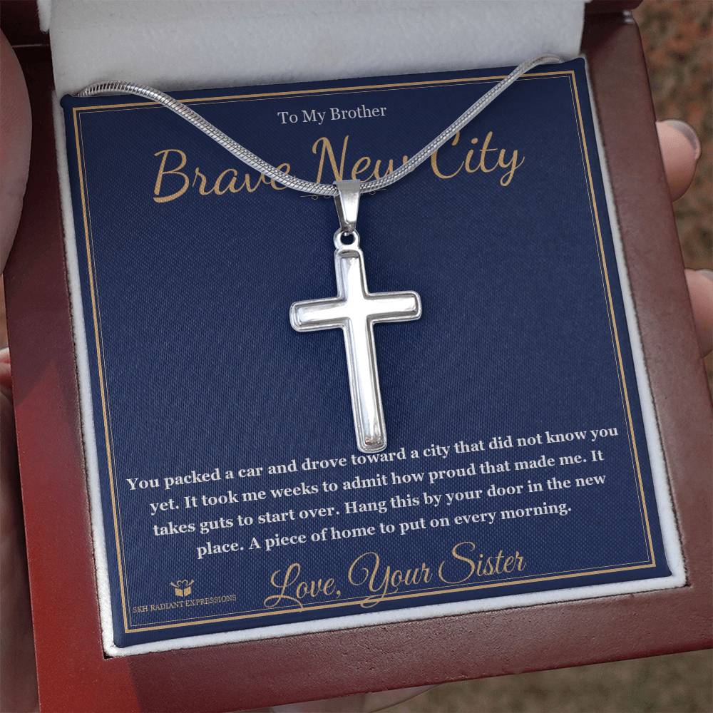 Brave New City - Artisan Cross Necklace for Brother - personalized keepsake gift from SKH Radiant Expressions