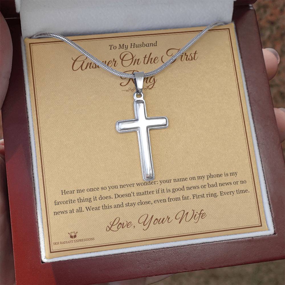 Answer On the First Ring - Artisan Cross Necklace for Husband - personalized keepsake gift from SKH Radiant Expressions