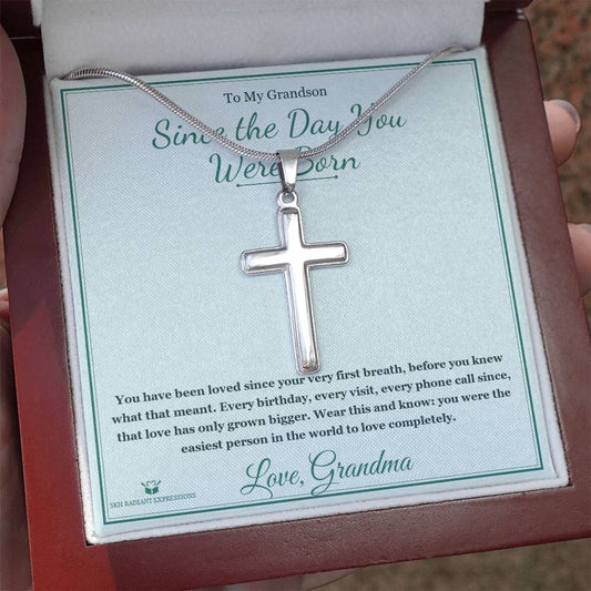 Since the Day You Were Born - Artisan Cross Necklace for Grandson - personalized keepsake gift from SKH Radiant Expressions