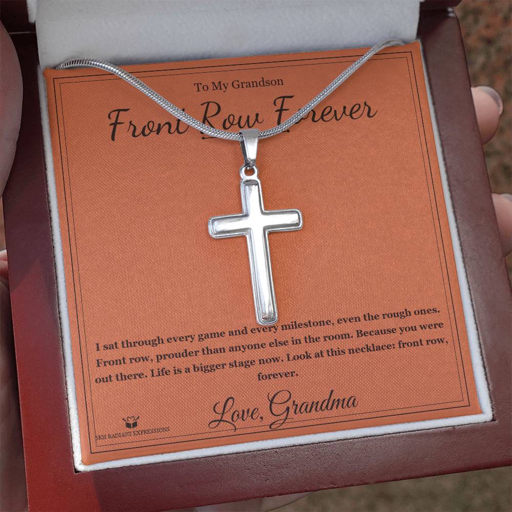 Front Row Forever - Artisan Cross Necklace for Grandson - personalized keepsake gift from SKH Radiant Expressions