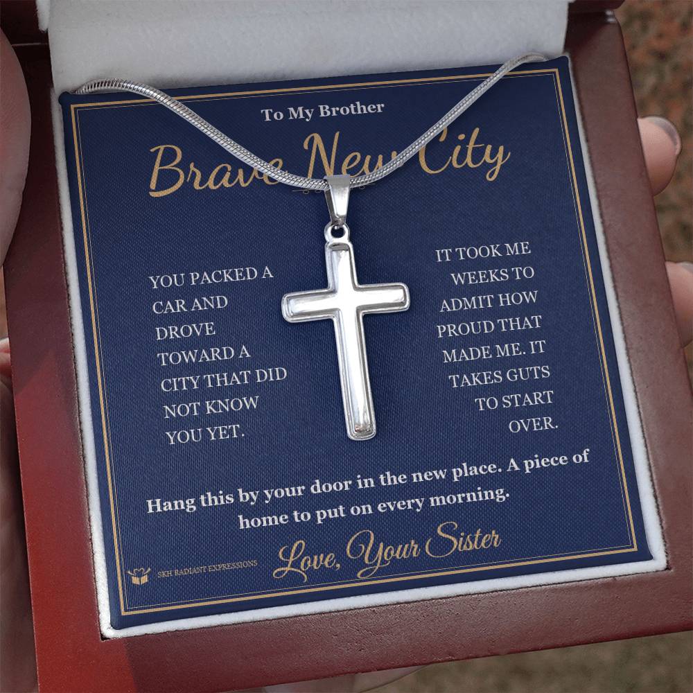 Brave New City - Artisan Cross Necklace for Brother - personalized keepsake gift from SKH Radiant Expressions