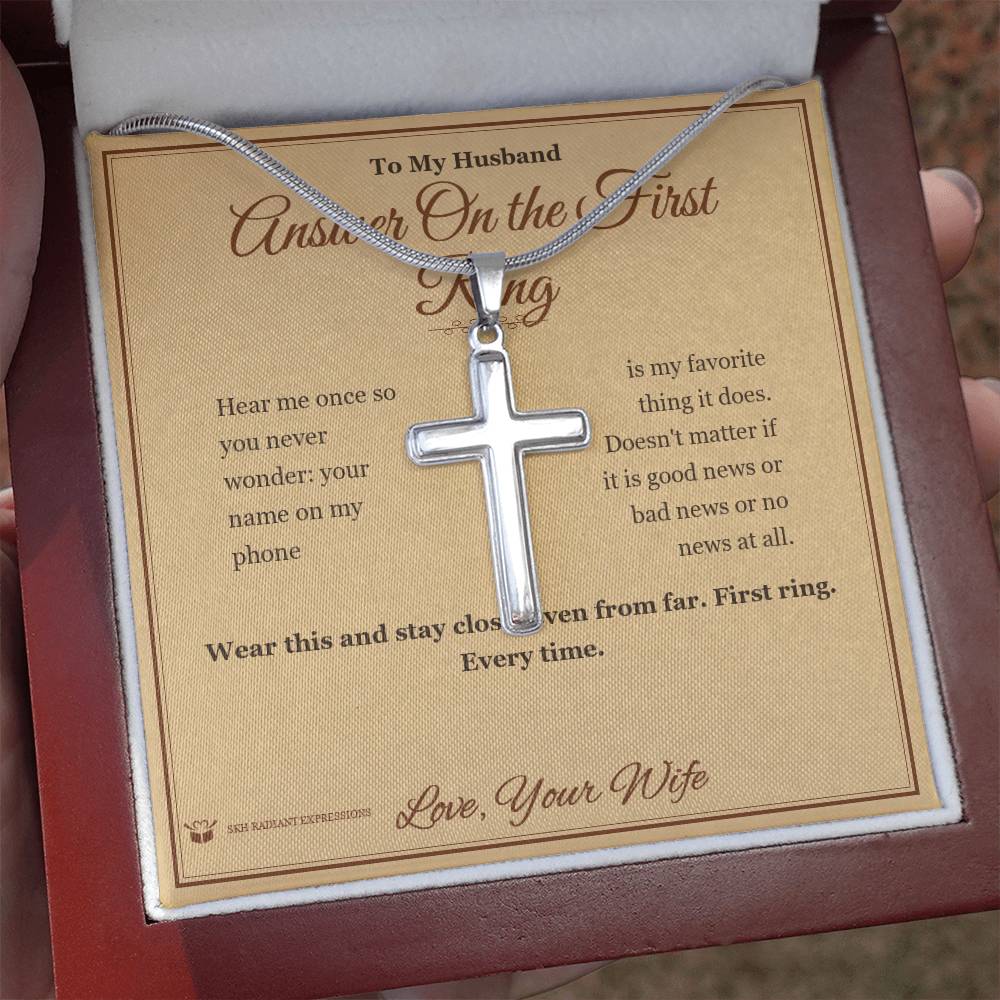 Answer On the First Ring - Artisan Cross Necklace for Husband - personalized keepsake gift from SKH Radiant Expressions