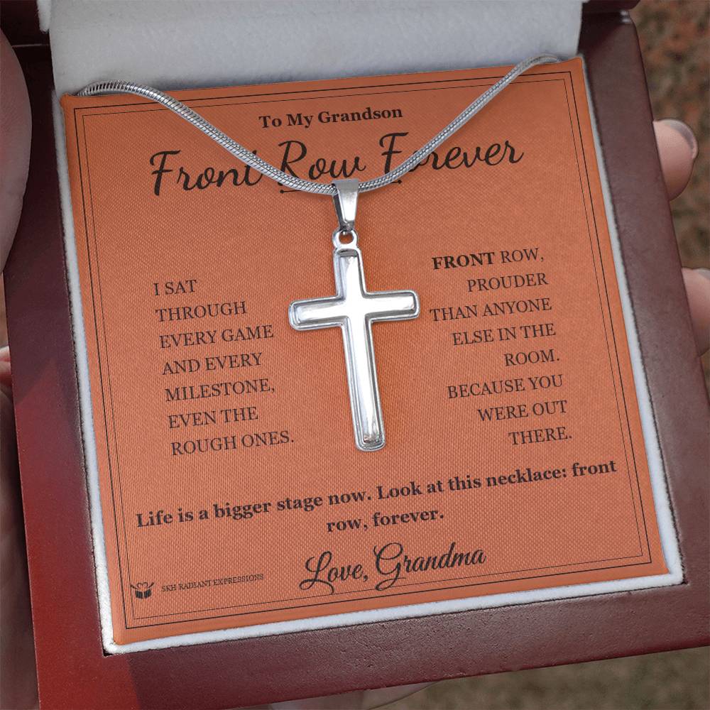 Front Row Forever - Artisan Cross Necklace for Grandson - personalized keepsake gift from SKH Radiant Expressions