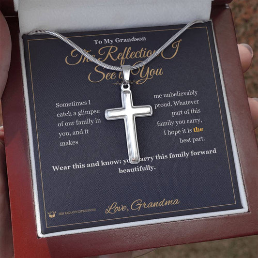 The Reflection I See in You - Artisan Cross Necklace for Grandson - personalized keepsake gift from SKH Radiant Expressions