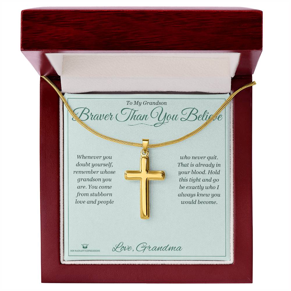 Braver Than You Believe - Artisan Cross Necklace for Grandson