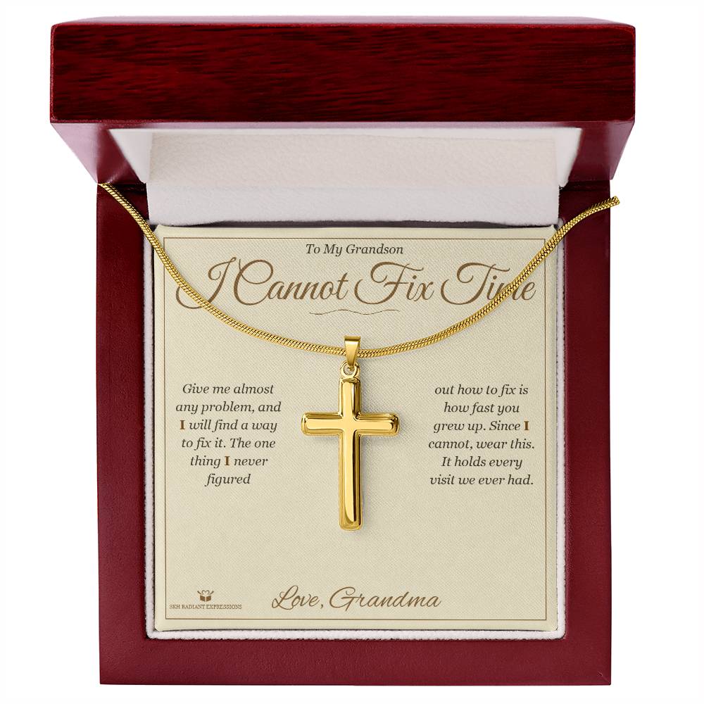 I Cannot Fix Time - Artisan Cross Necklace for Grandson