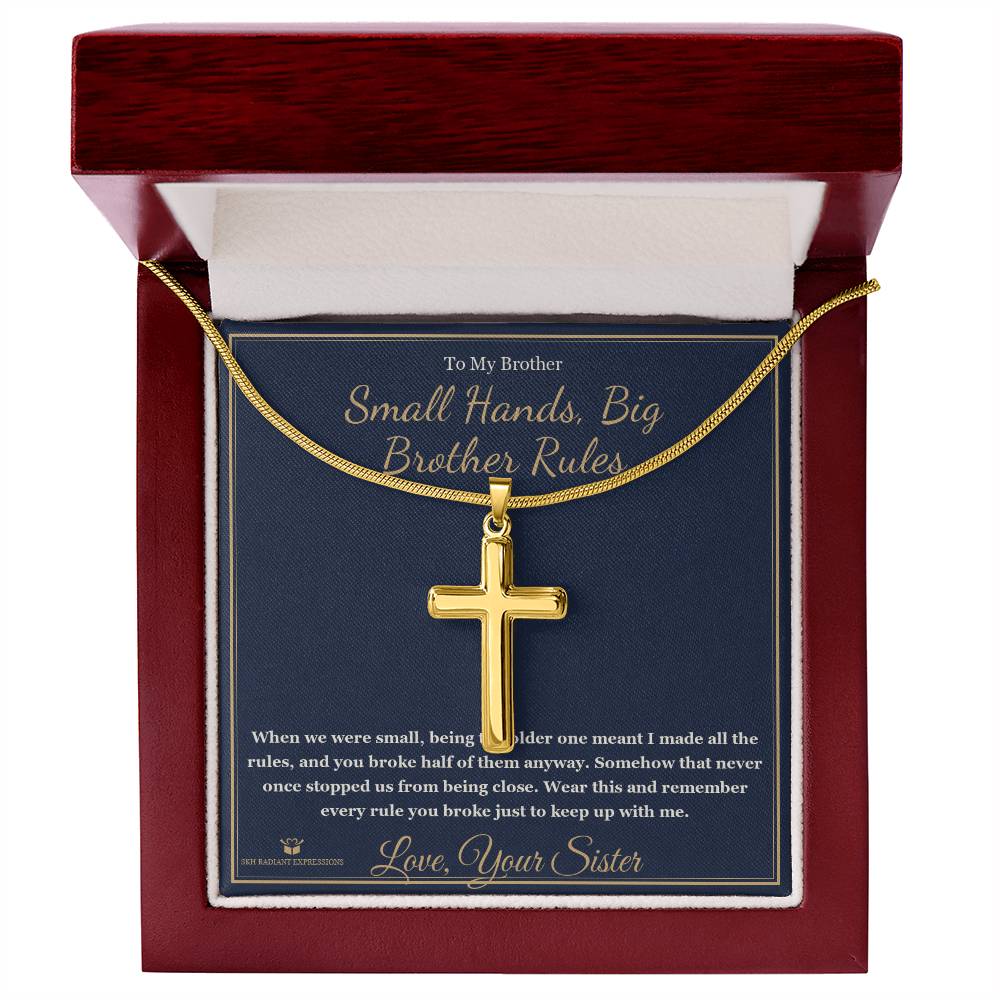 Small Hands, Big Brother Rules - Artisan Cross Necklace for Brother - personalized keepsake gift from SKH Radiant Expressions