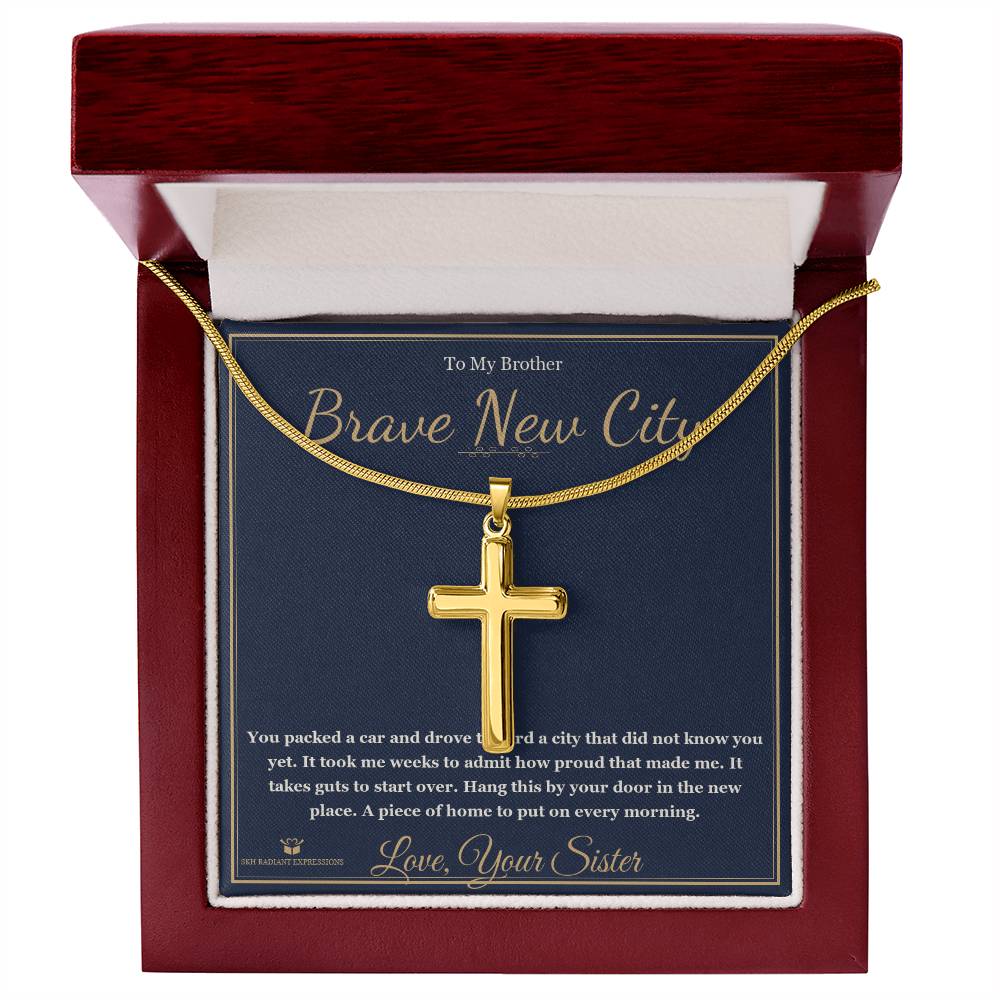 Brave New City - Artisan Cross Necklace for Brother - personalized keepsake gift from SKH Radiant Expressions