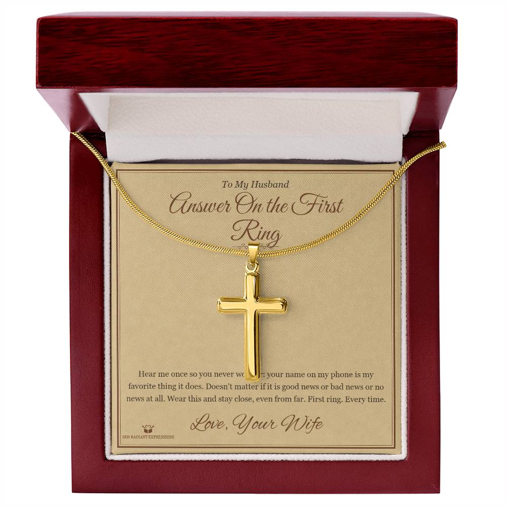 Answer On the First Ring - Artisan Cross Necklace for Husband - personalized keepsake gift from SKH Radiant Expressions