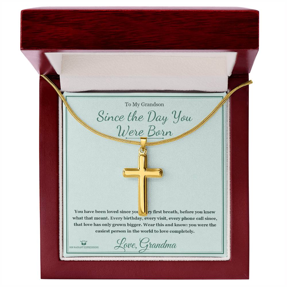 Since the Day You Were Born - Artisan Cross Necklace for Grandson - personalized keepsake gift from SKH Radiant Expressions