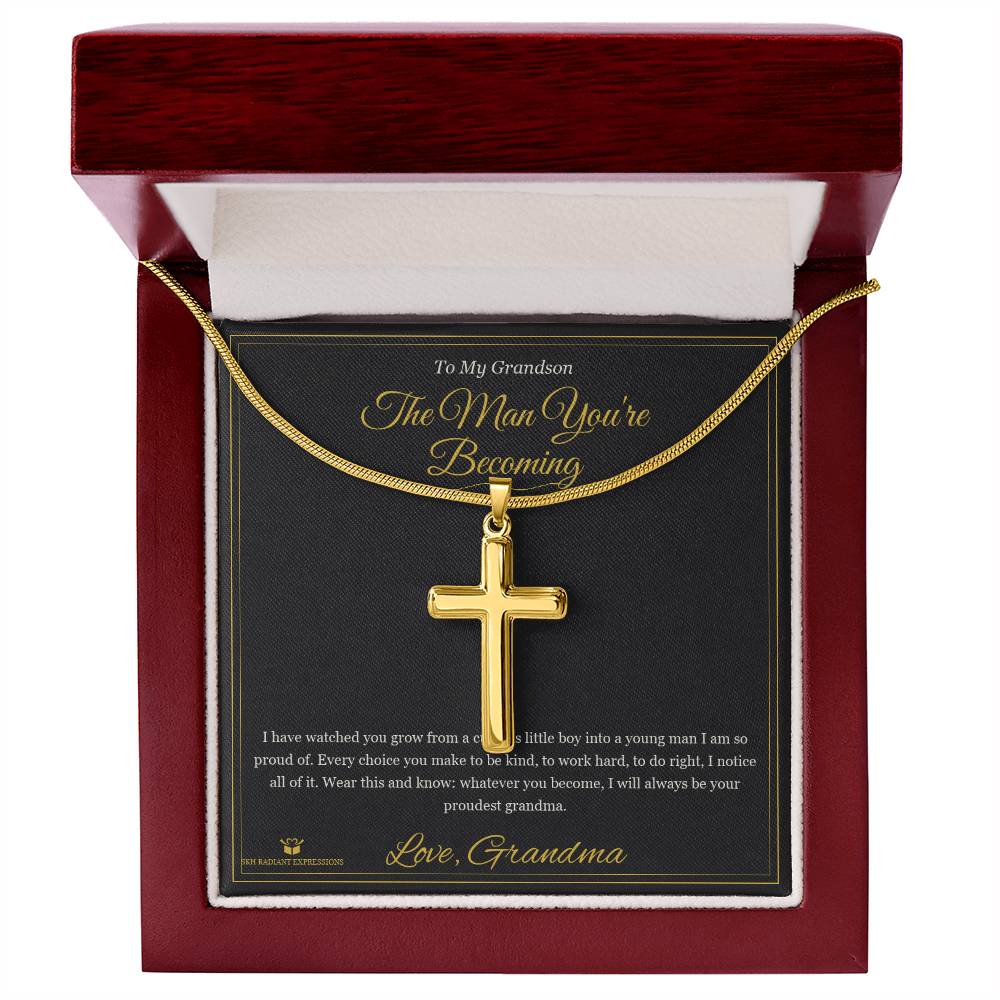 The Man You're Becoming - Artisan Cross Necklace for Grandson - personalized keepsake gift from SKH Radiant Expressions