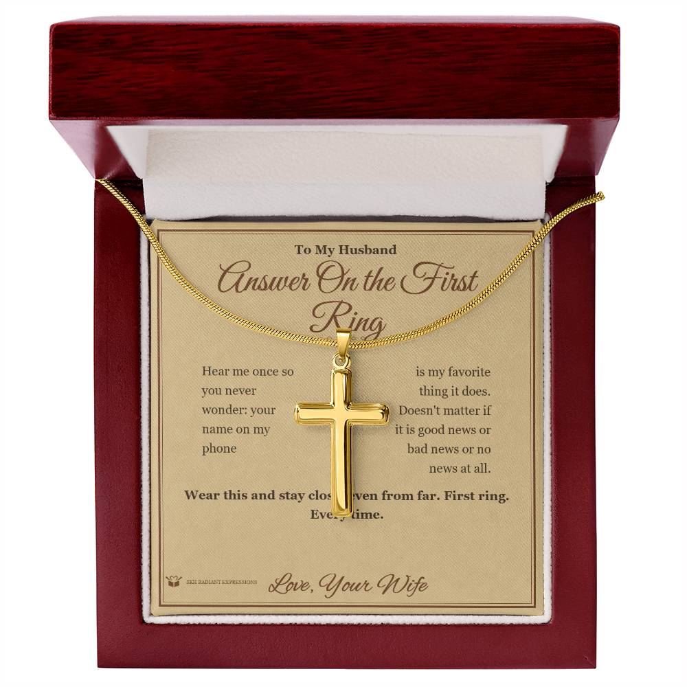 Answer On the First Ring - Artisan Cross Necklace for Husband - personalized keepsake gift from SKH Radiant Expressions