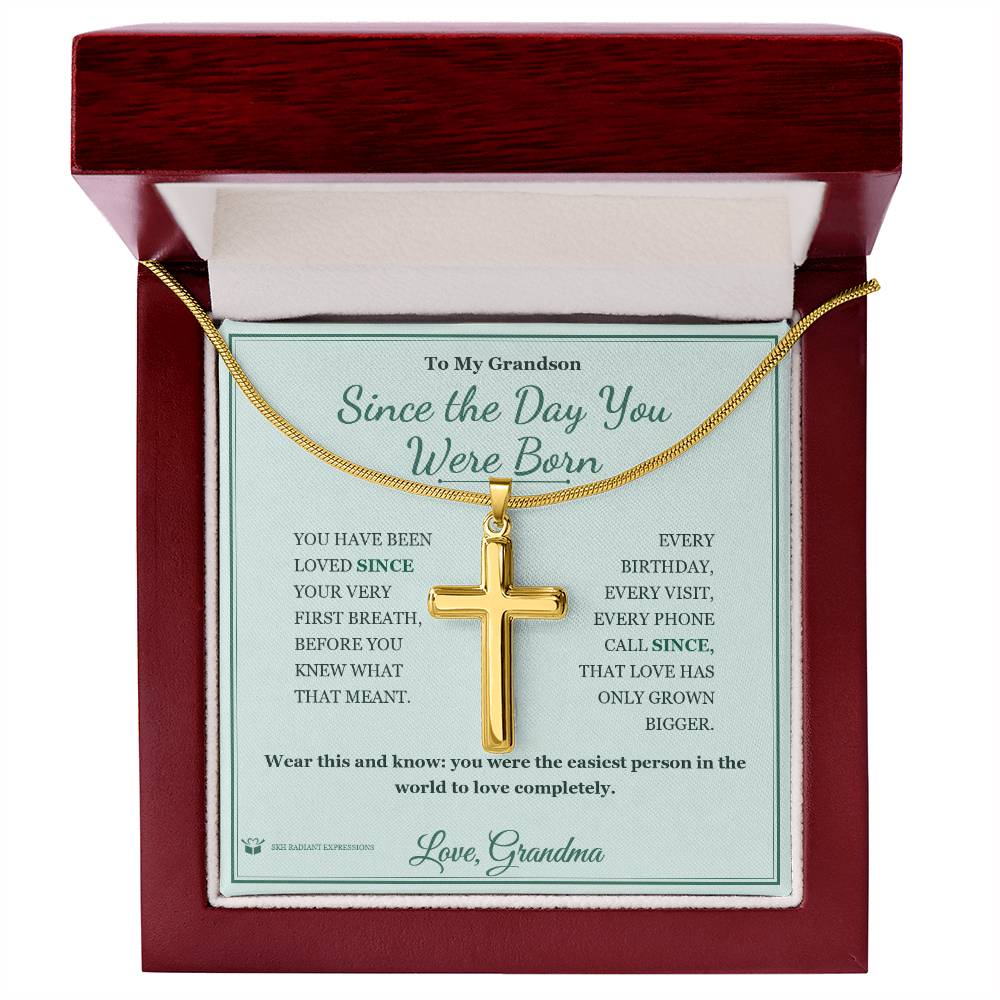 Since the Day You Were Born - Artisan Cross Necklace for Grandson - personalized keepsake gift from SKH Radiant Expressions