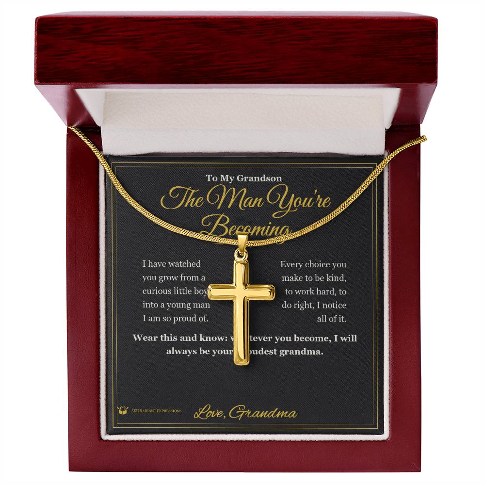 The Man You're Becoming - Artisan Cross Necklace for Grandson - personalized keepsake gift from SKH Radiant Expressions