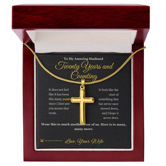 Twenty Years and Counting - Artisan Cross Necklace for Husband - personalized keepsake gift from SKH Radiant Expressions