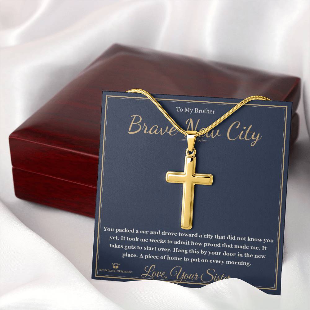 Brave New City - Artisan Cross Necklace for Brother - personalized keepsake gift from SKH Radiant Expressions