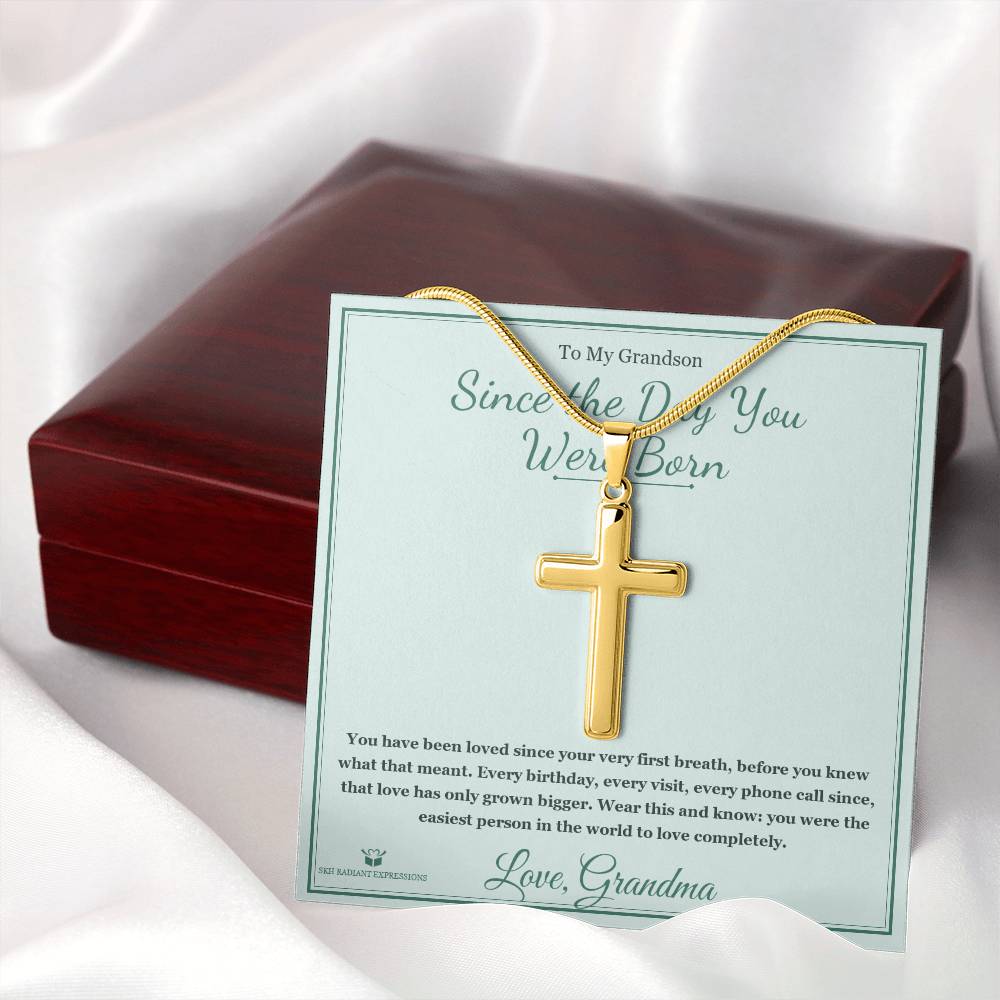 Since the Day You Were Born - Artisan Cross Necklace for Grandson - personalized keepsake gift from SKH Radiant Expressions