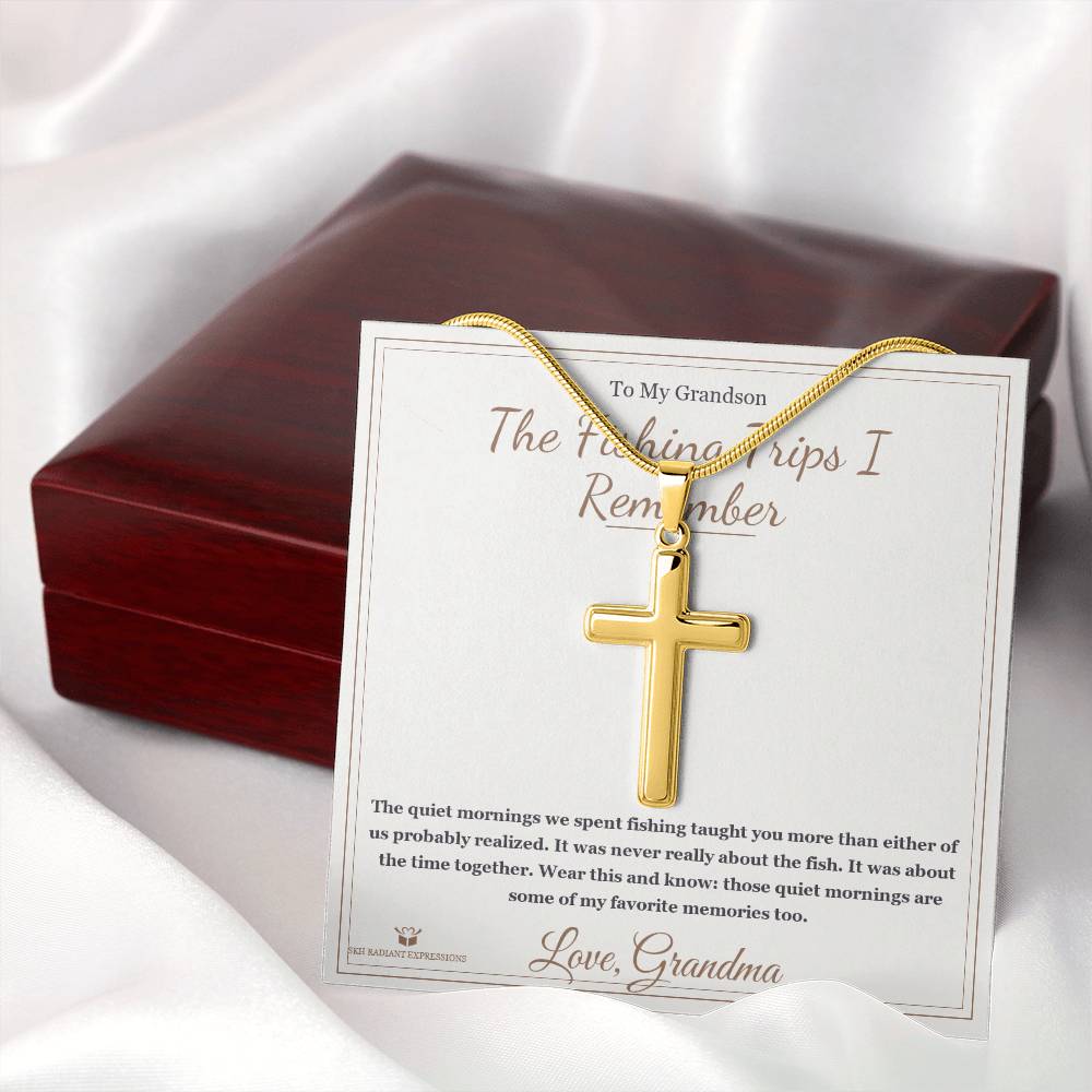 The Fishing Trips I Remember - Artisan Cross Necklace for Grandson - personalized keepsake gift from SKH Radiant Expressions