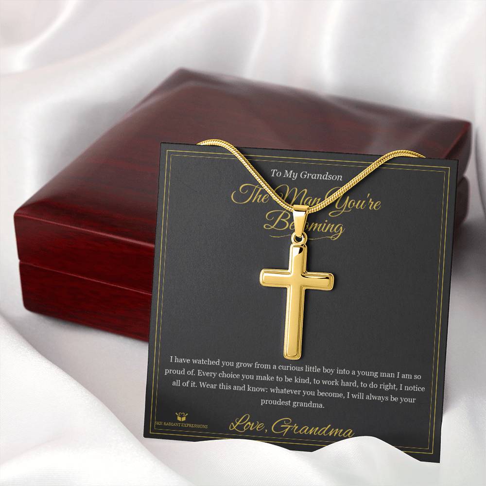 The Man You're Becoming - Artisan Cross Necklace for Grandson - personalized keepsake gift from SKH Radiant Expressions