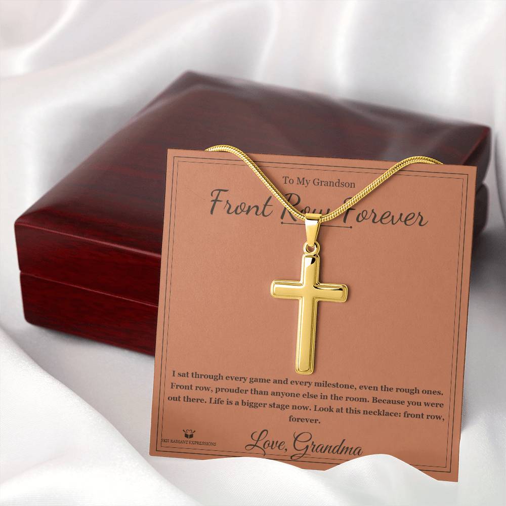 Front Row Forever - Artisan Cross Necklace for Grandson - personalized keepsake gift from SKH Radiant Expressions