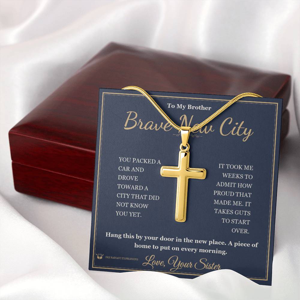 Brave New City - Artisan Cross Necklace for Brother - personalized keepsake gift from SKH Radiant Expressions