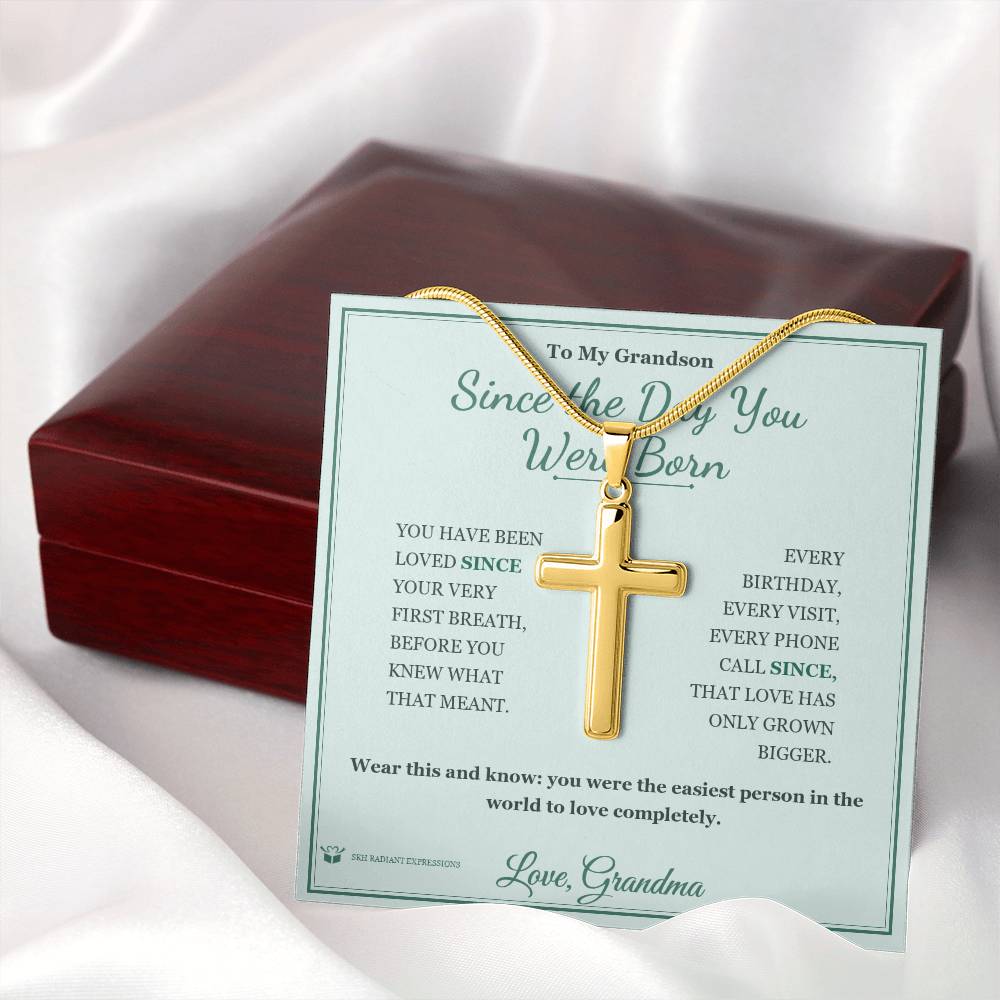 Since the Day You Were Born - Artisan Cross Necklace for Grandson - personalized keepsake gift from SKH Radiant Expressions