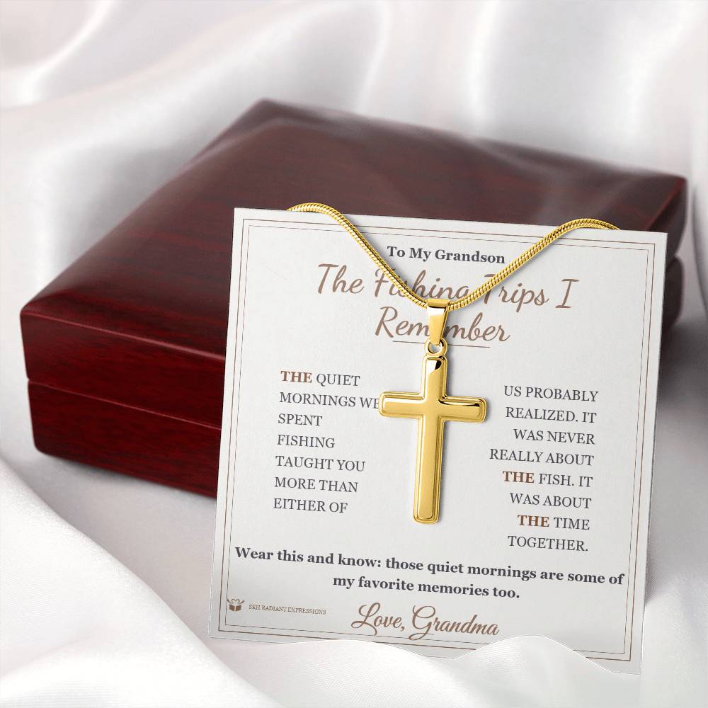 The Fishing Trips I Remember - Artisan Cross Necklace for Grandson - personalized keepsake gift from SKH Radiant Expressions