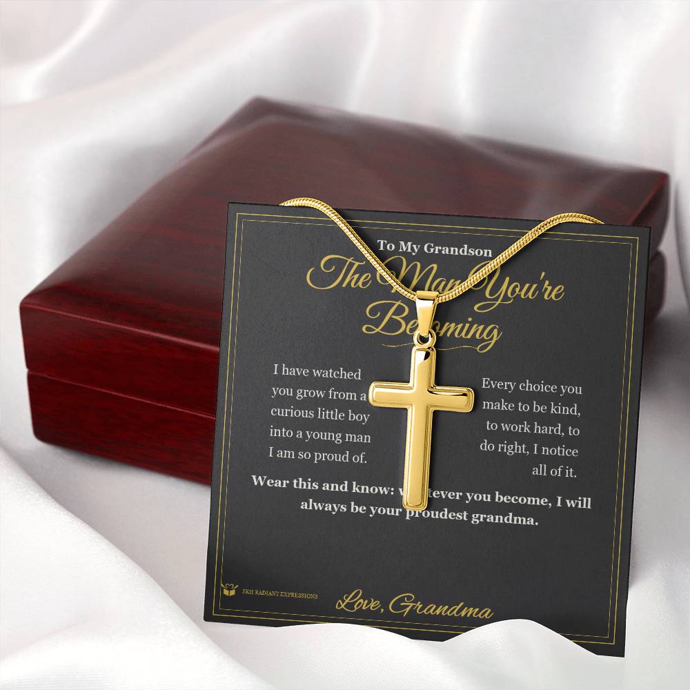 The Man You're Becoming - Artisan Cross Necklace for Grandson - personalized keepsake gift from SKH Radiant Expressions