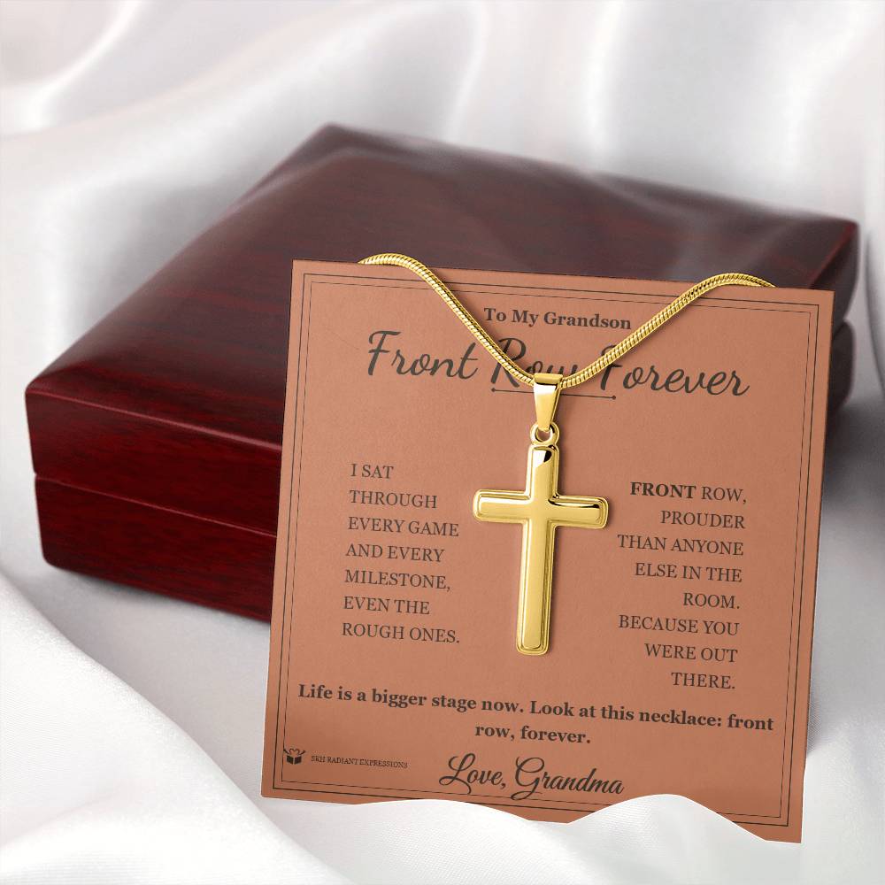 Front Row Forever - Artisan Cross Necklace for Grandson - personalized keepsake gift from SKH Radiant Expressions