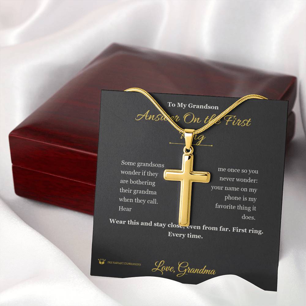 Answer On the First Ring - Artisan Cross Necklace for Grandson - personalized keepsake gift from SKH Radiant Expressions