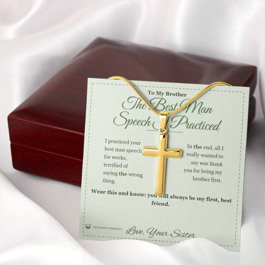 The Best Man Speech I Practiced - Artisan Cross Necklace for Brother - personalized keepsake gift from SKH Radiant Expressions