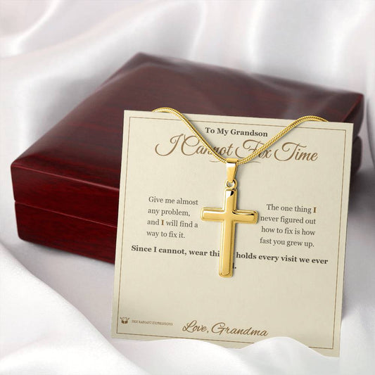 I Cannot Fix Time - Artisan Cross Necklace for Grandson - personalized keepsake gift from SKH Radiant Expressions