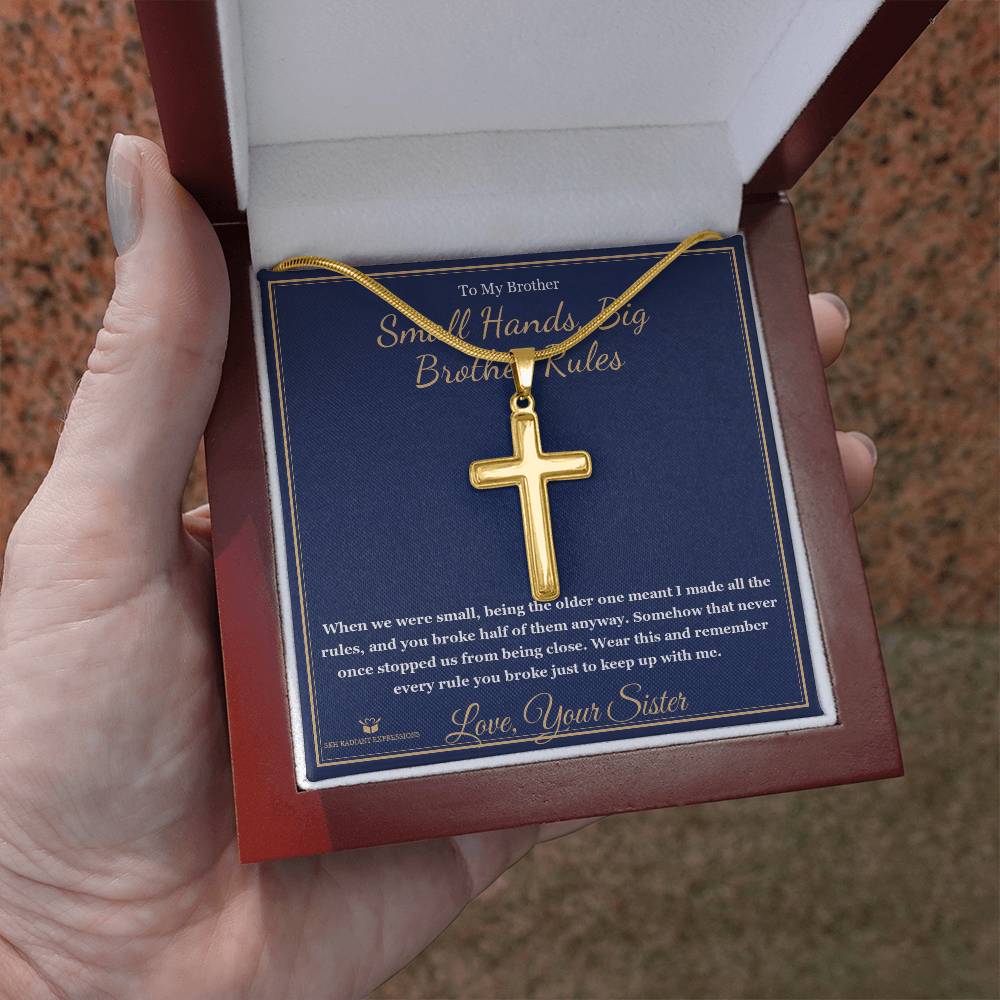 Small Hands, Big Brother Rules - Artisan Cross Necklace for Brother - personalized keepsake gift from SKH Radiant Expressions