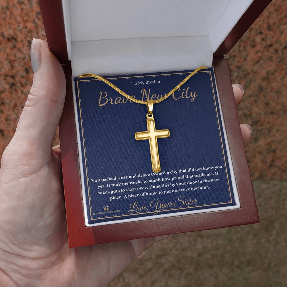 Brave New City - Artisan Cross Necklace for Brother - personalized keepsake gift from SKH Radiant Expressions