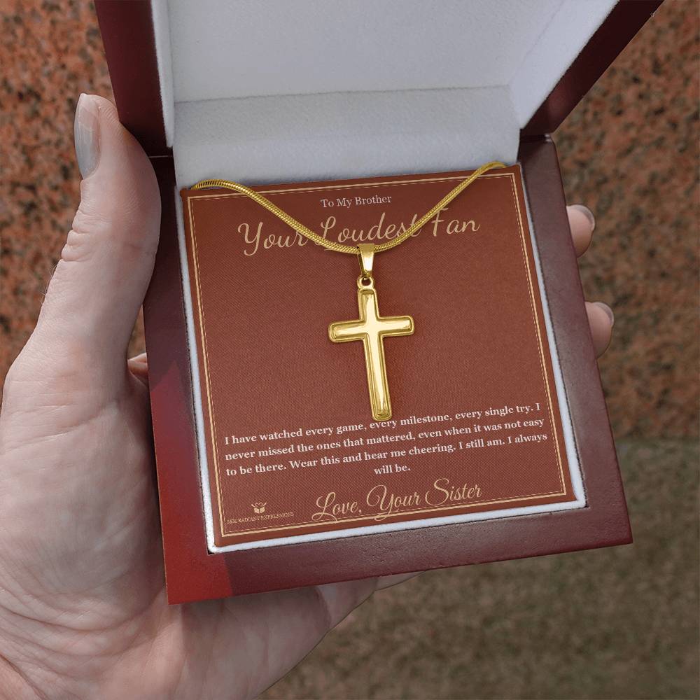 Your Loudest Fan - Artisan Cross Necklace for Brother - personalized keepsake gift from SKH Radiant Expressions