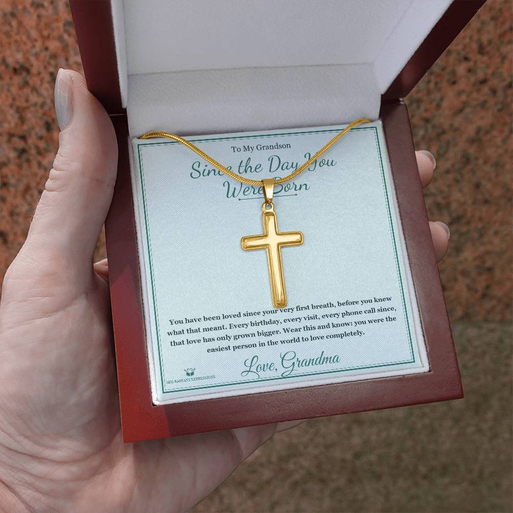 Since the Day You Were Born - Artisan Cross Necklace for Grandson - personalized keepsake gift from SKH Radiant Expressions