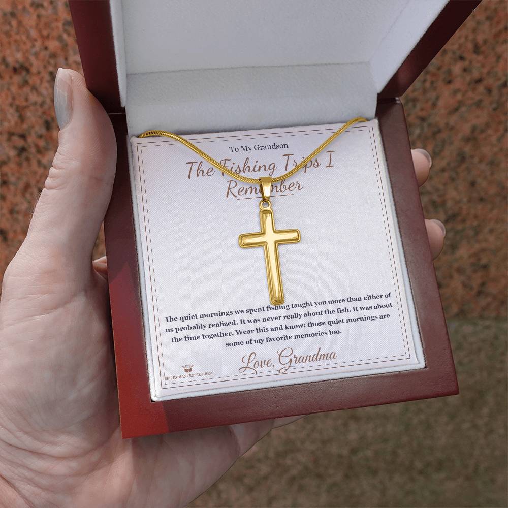 The Fishing Trips I Remember - Artisan Cross Necklace for Grandson - personalized keepsake gift from SKH Radiant Expressions