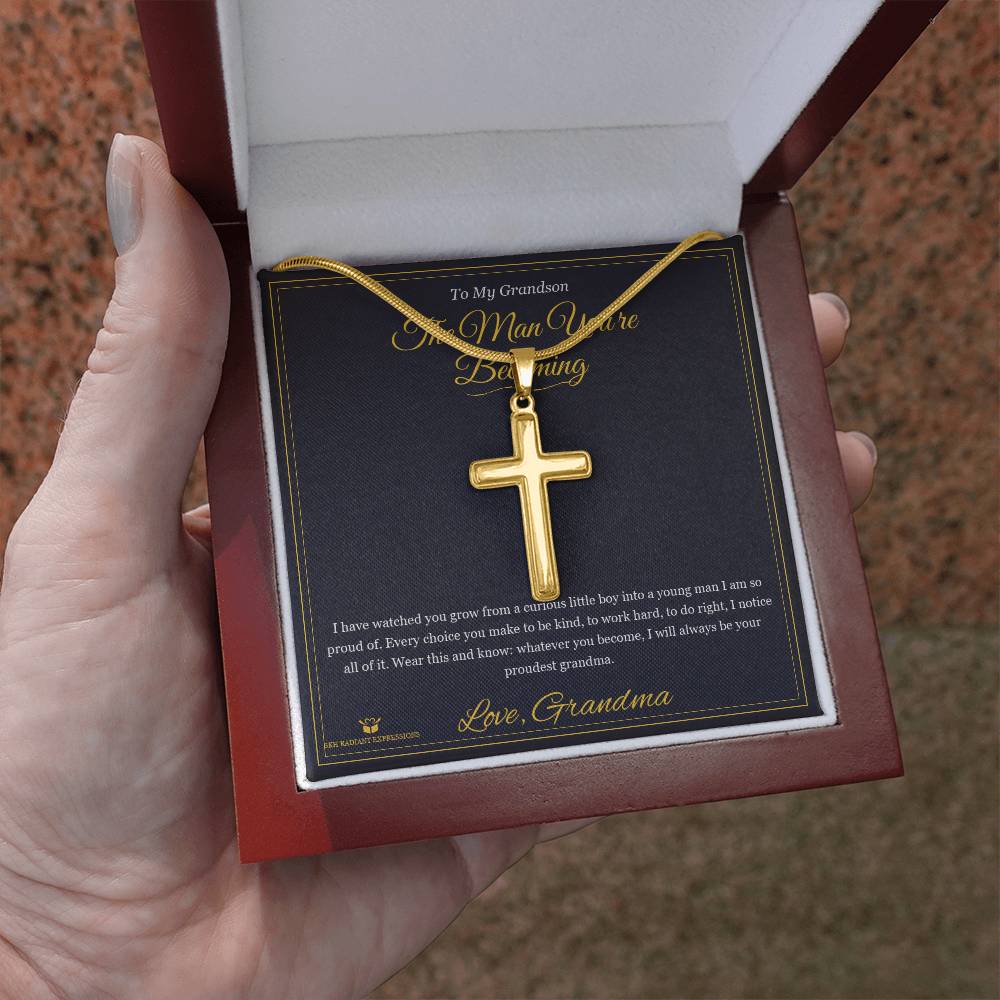 The Man You're Becoming - Artisan Cross Necklace for Grandson - personalized keepsake gift from SKH Radiant Expressions