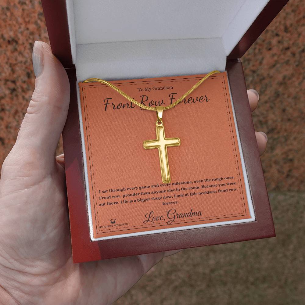 Front Row Forever - Artisan Cross Necklace for Grandson - personalized keepsake gift from SKH Radiant Expressions