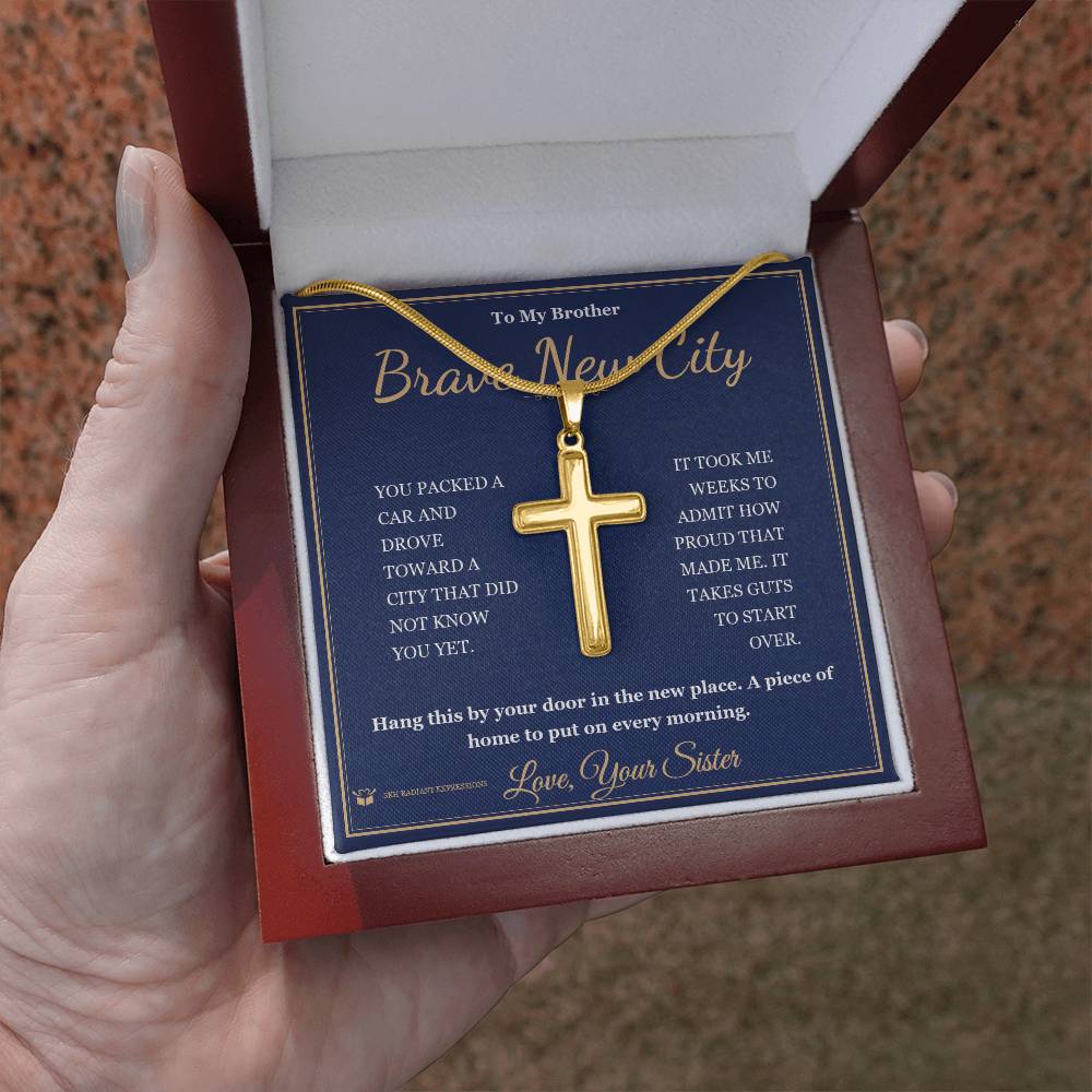 Brave New City - Artisan Cross Necklace for Brother - personalized keepsake gift from SKH Radiant Expressions