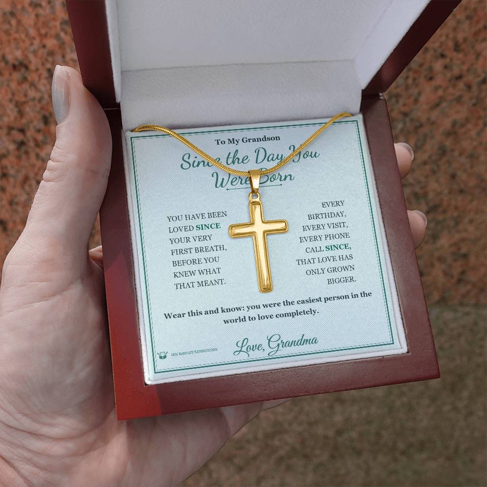 Since the Day You Were Born - Artisan Cross Necklace for Grandson - personalized keepsake gift from SKH Radiant Expressions