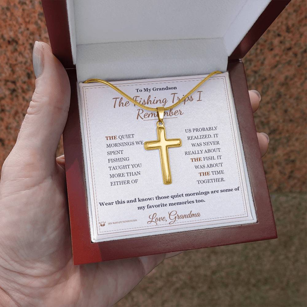 The Fishing Trips I Remember - Artisan Cross Necklace for Grandson - personalized keepsake gift from SKH Radiant Expressions