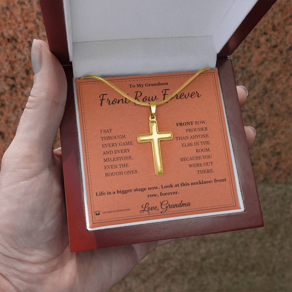 Front Row Forever - Artisan Cross Necklace for Grandson - personalized keepsake gift from SKH Radiant Expressions