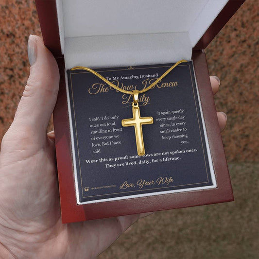 The Vow I Renew Daily - Artisan Cross Necklace for Husband - personalized keepsake gift from SKH Radiant Expressions